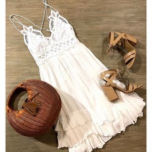 Free People Adella Lace Slip Ruffle Tiered Dress